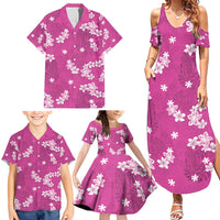 Hawaii Monstera Deliciosa Family Matching Summer Maxi Dress and Hawaiian Shirt Pink Plumeria Polynesian Pattern LT05 - Polynesian Pride