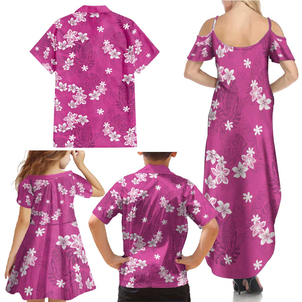 Hawaii Monstera Deliciosa Family Matching Summer Maxi Dress and Hawaiian Shirt Pink Plumeria Polynesian Pattern LT05 - Polynesian Pride