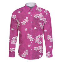 Hawaii Monstera Deliciosa Family Matching Summer Maxi Dress and Hawaiian Shirt Pink Plumeria Polynesian Pattern LT05 Dad's Shirt - Long Sleeve Pink - Polynesian Pride