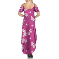 Hawaii Monstera Deliciosa Family Matching Summer Maxi Dress and Hawaiian Shirt Pink Plumeria Polynesian Pattern LT05 - Polynesian Pride