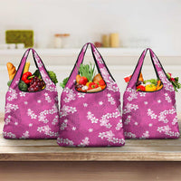 Hawaii Monstera Deliciosa Grocery Bag Pink Plumeria Polynesian Pattern - Polynesian Pride