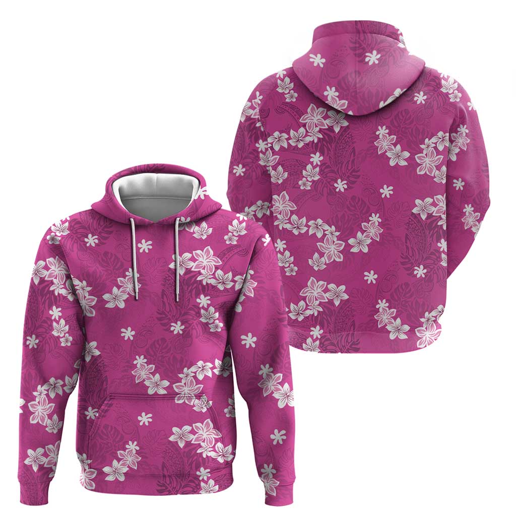Hawaii Monstera Deliciosa Hoodie Pink Plumeria Polynesian Pattern - Polynesian Pride