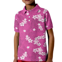 Hawaii Monstera Deliciosa Kid Polo Shirt Pink Plumeria Polynesian Pattern - Polynesian Pride