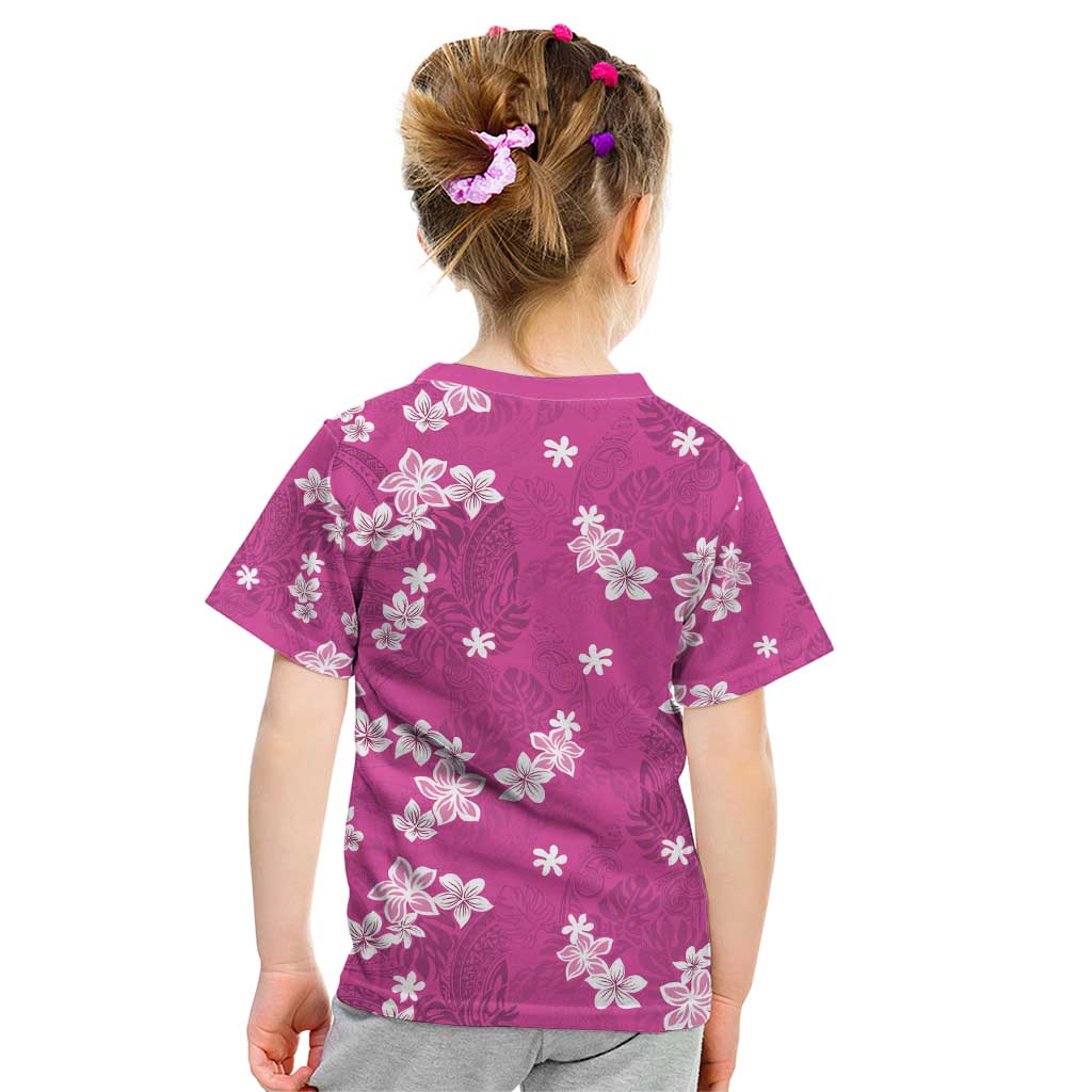 Hawaii Monstera Deliciosa Kid T Shirt Pink Plumeria Polynesian Pattern - Polynesian Pride