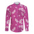 Hawaii Monstera Deliciosa Long Sleeve Button Shirt Pink Plumeria Polynesian Pattern - Polynesian Pride
