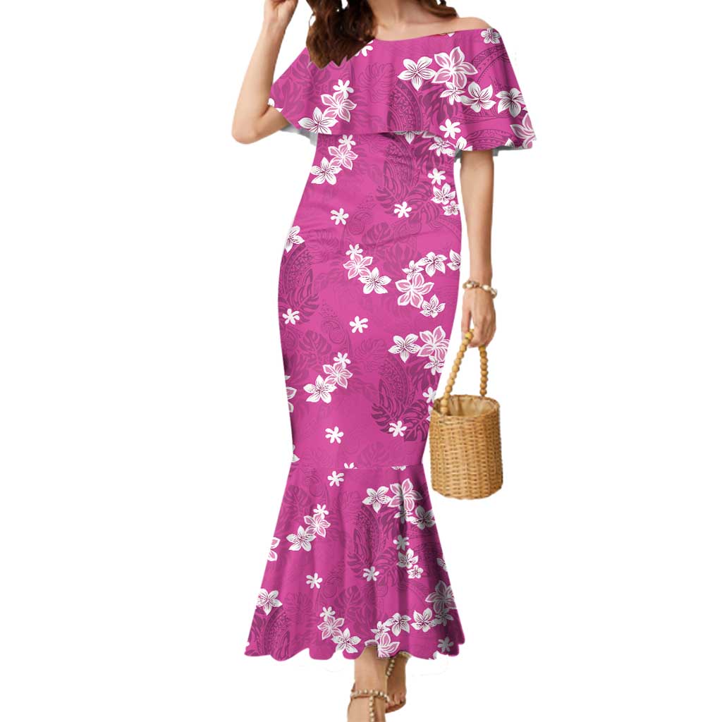 Hawaii Monstera Deliciosa Mermaid Dress Pink Plumeria Polynesian Pattern - Polynesian Pride