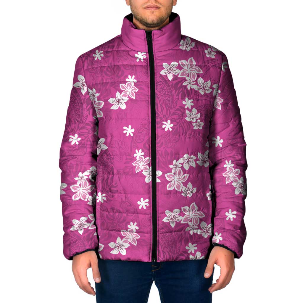 Hawaii Monstera Deliciosa Padded Jacket Pink Plumeria Polynesian Pattern - Polynesian Pride