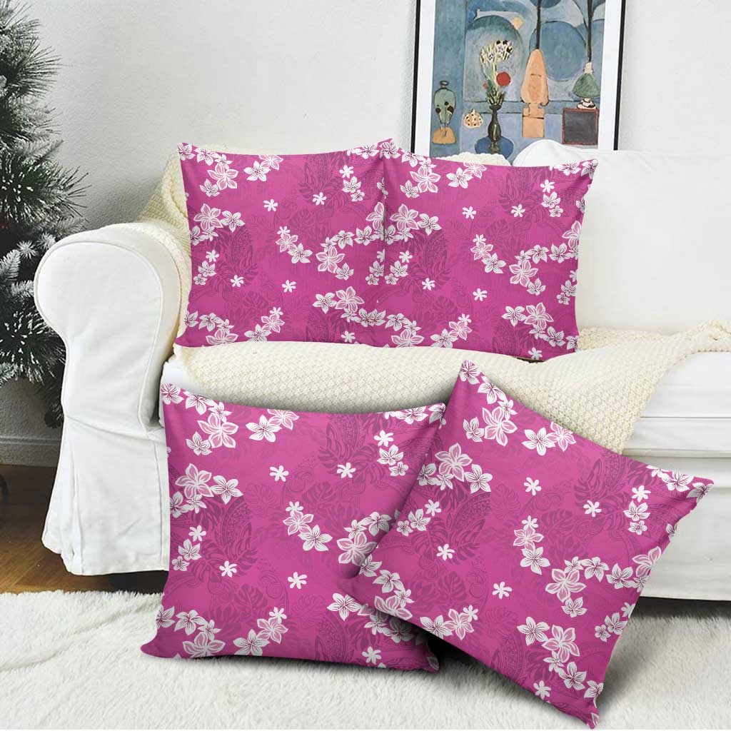 Hawaii Monstera Deliciosa Pillow Cover Pink Plumeria Polynesian Pattern - Polynesian Pride