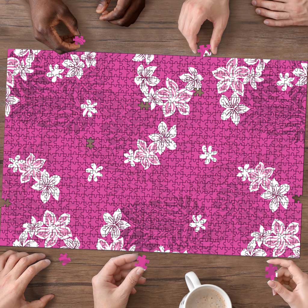 Hawaii Monstera Deliciosa Puzzle Pink Plumeria Polynesian Pattern - Polynesian Pride