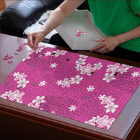 Hawaii Monstera Deliciosa Puzzle Pink Plumeria Polynesian Pattern - Polynesian Pride