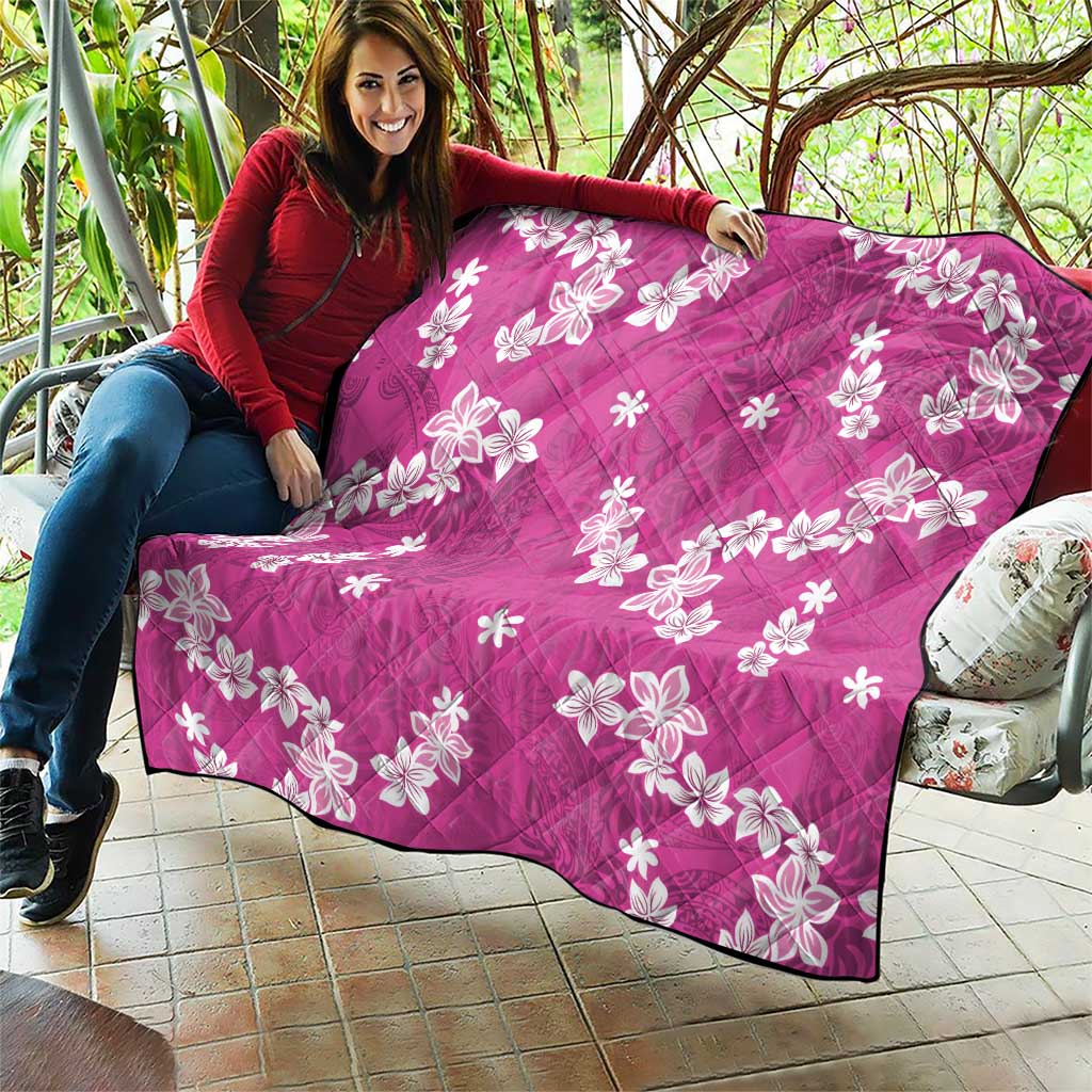 Hawaii Monstera Deliciosa Quilt Pink Plumeria Polynesian Pattern - Polynesian Pride