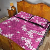 Hawaii Monstera Deliciosa Quilt Bed Set Pink Plumeria Polynesian Pattern - Polynesian Pride