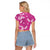 Hawaii Monstera Deliciosa Raglan Cropped T Shirt Pink Plumeria Polynesian Pattern - Polynesian Pride