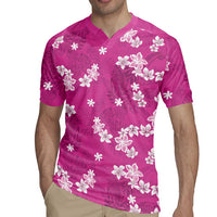 Hawaii Monstera Deliciosa Rugby Jersey Pink Plumeria Polynesian Pattern - Polynesian Pride