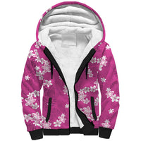 Hawaii Monstera Deliciosa Sherpa Hoodie Pink Plumeria Polynesian Pattern - Polynesian Pride