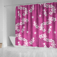 Hawaii Monstera Deliciosa Shower Curtain Pink Plumeria Polynesian Pattern - Polynesian Pride
