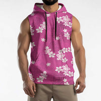 Hawaii Monstera Deliciosa Sleeveless Hoodie Pink Plumeria Polynesian Pattern - Polynesian Pride