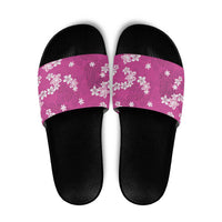 Hawaii Monstera Deliciosa Slide Sandals Pink Plumeria Polynesian Pattern - Polynesian Pride