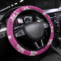 Hawaii Monstera Deliciosa Steering Wheel Cover Pink Plumeria Polynesian Pattern - Polynesian Pride