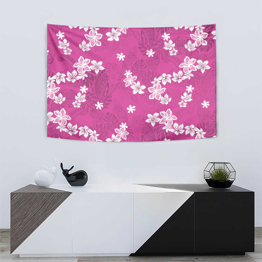 Hawaii Monstera Deliciosa Tapestry Pink Plumeria Polynesian Pattern - Polynesian Pride