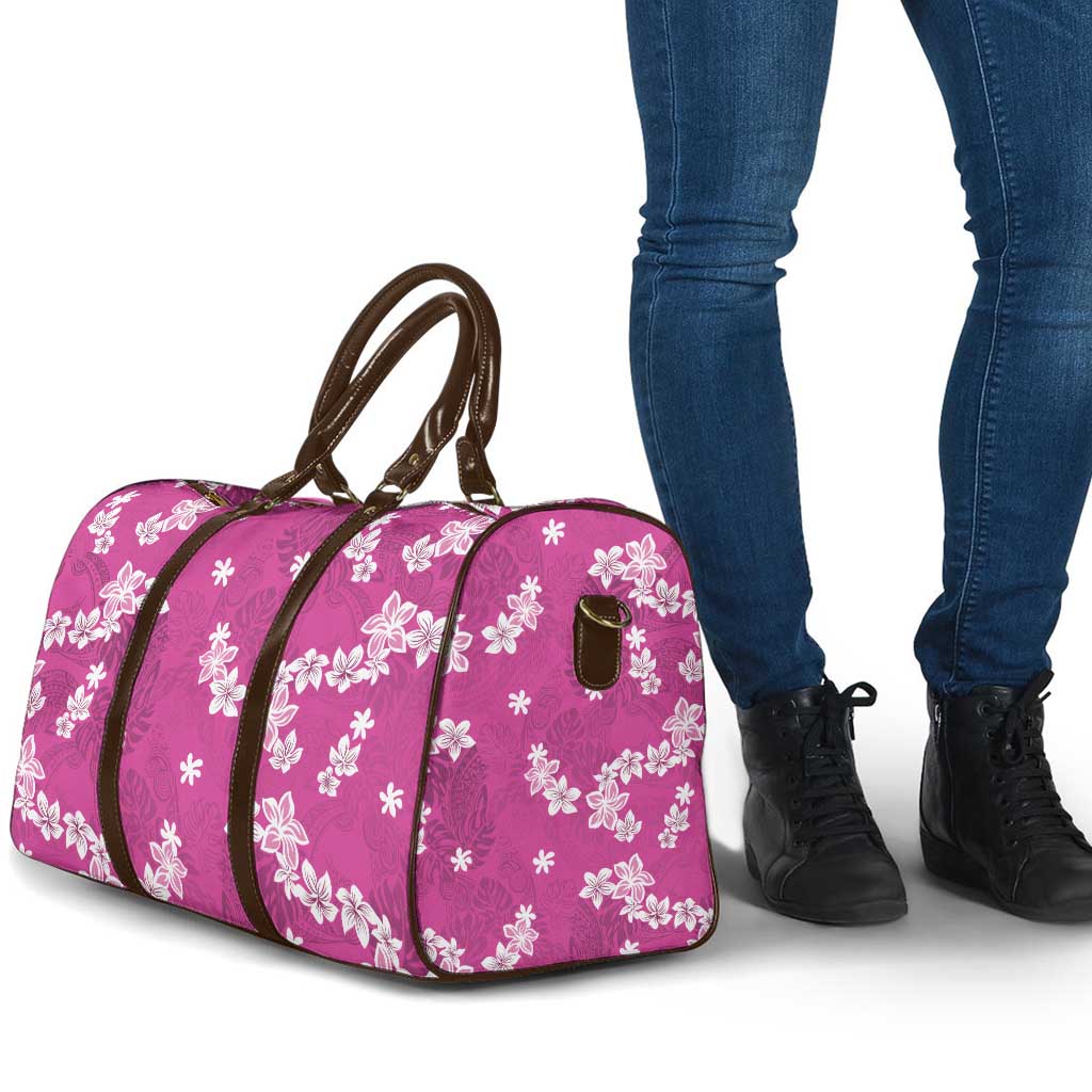 Hawaii Monstera Deliciosa Travel Bag Pink Plumeria Polynesian Pattern - Polynesian Pride