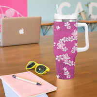 Hawaii Monstera Deliciosa Tumbler With Handle Pink Plumeria Polynesian Pattern - Polynesian Pride