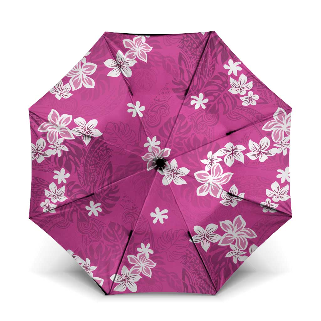 Hawaii Monstera Deliciosa Umbrella Pink Plumeria Polynesian Pattern - Polynesian Pride