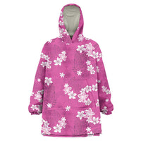 Hawaii Monstera Deliciosa Wearable Blanket Hoodie Pink Plumeria Polynesian Pattern - Polynesian Pride