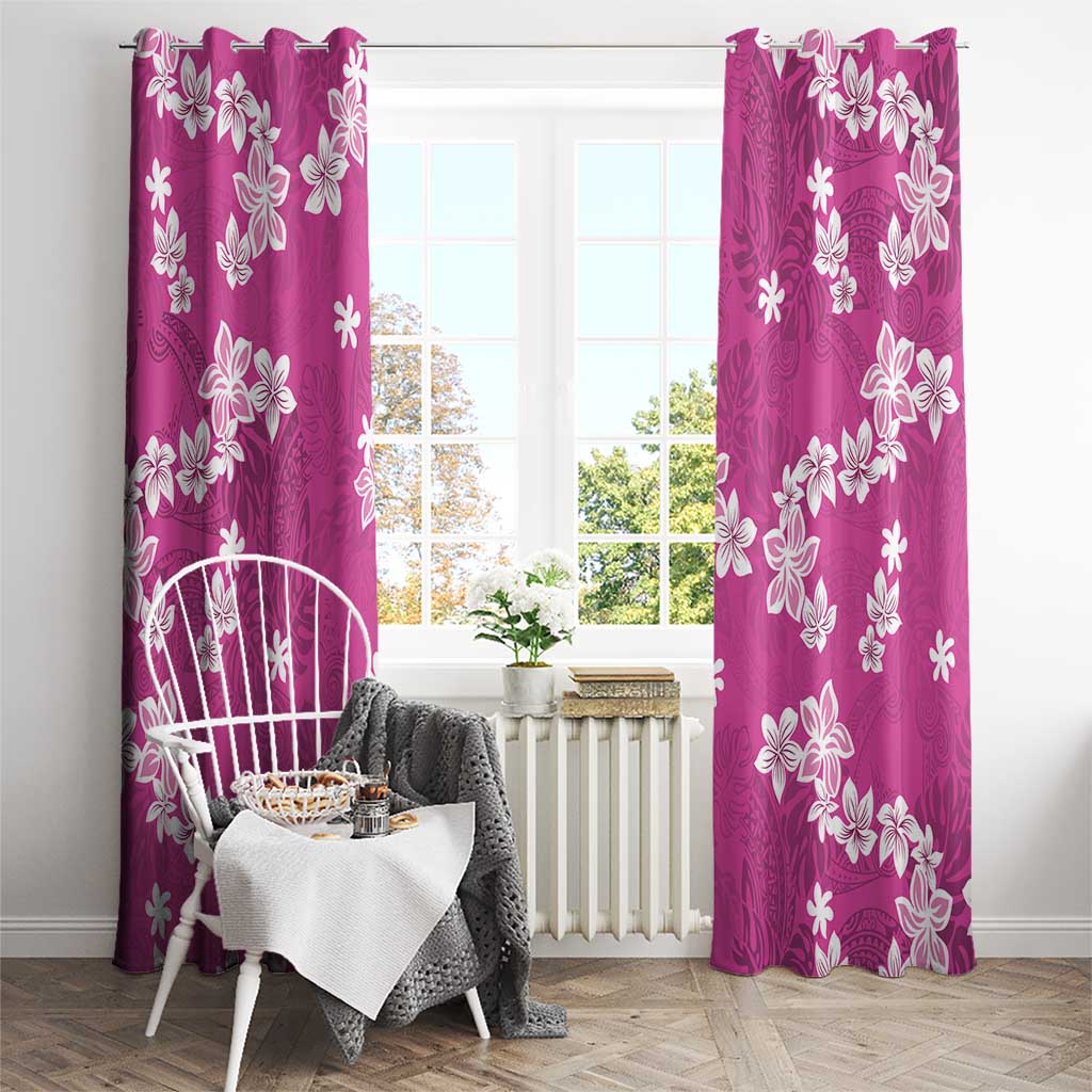 Hawaii Monstera Deliciosa Window Curtain Pink Plumeria Polynesian Pattern - Polynesian Pride
