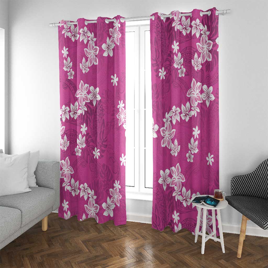 Hawaii Monstera Deliciosa Window Curtain Pink Plumeria Polynesian Pattern - Polynesian Pride