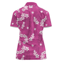 Hawaii Monstera Deliciosa Women Polo Shirt Pink Plumeria Polynesian Pattern LT05 - Polynesian Pride