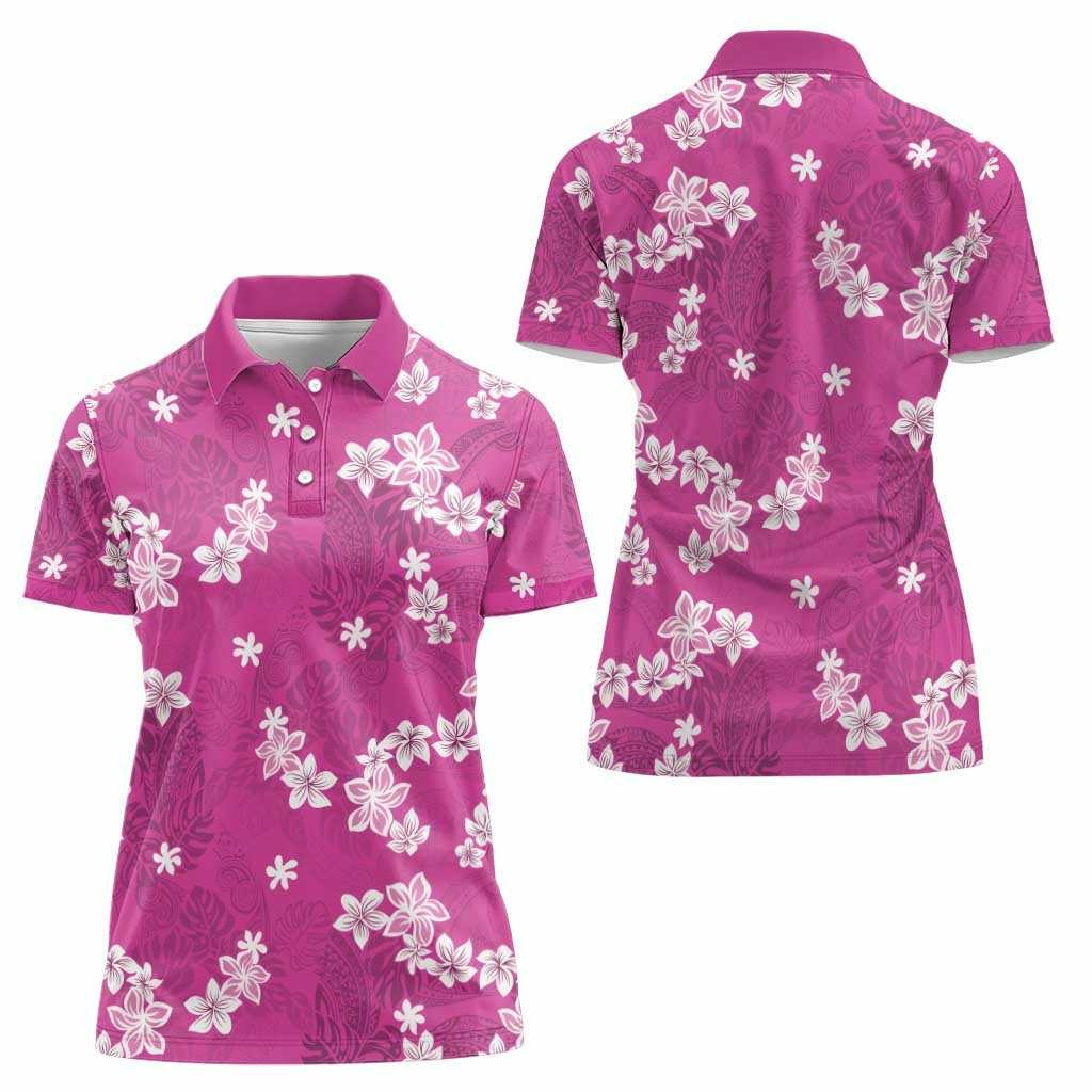 Hawaii Monstera Deliciosa Women Polo Shirt Pink Plumeria Polynesian Pattern LT05 - Polynesian Pride