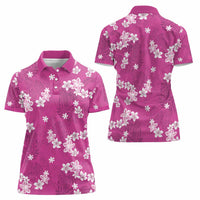 Hawaii Monstera Deliciosa Women Polo Shirt Pink Plumeria Polynesian Pattern LT05 - Polynesian Pride