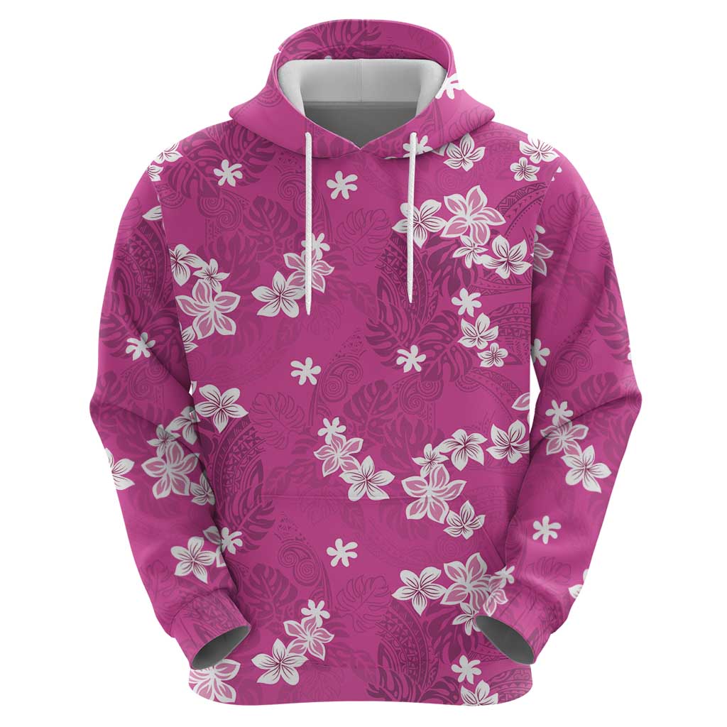 Hawaii Monstera Deliciosa Zip Hoodie Pink Plumeria Polynesian Pattern - Polynesian Pride