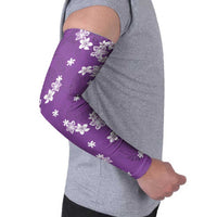 Hawaii Monstera Deliciosa Arm Sleeves Purple Plumeria Polynesian Pattern - Polynesian Pride