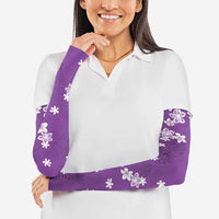Hawaii Monstera Deliciosa Arm Sleeves Purple Plumeria Polynesian Pattern - Polynesian Pride