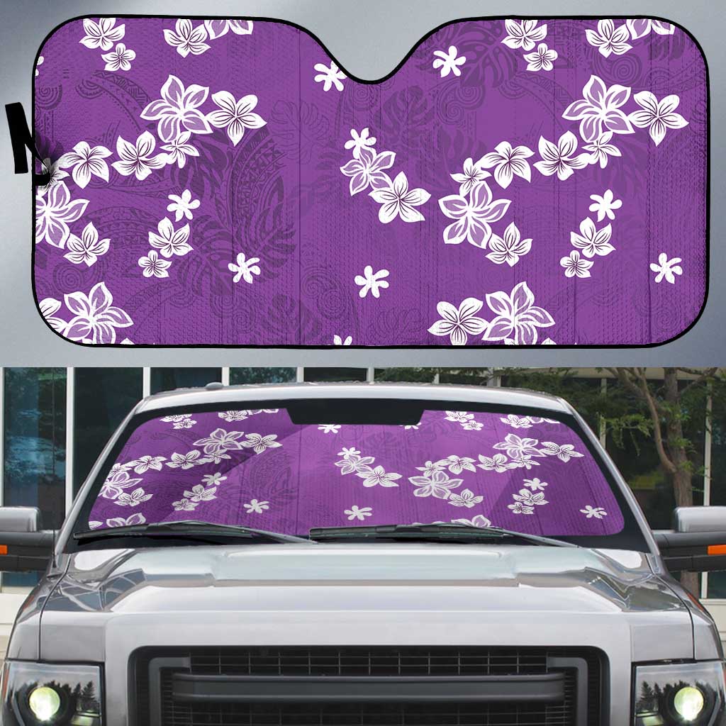 Hawaii Monstera Deliciosa Auto Sun Shade Purple Plumeria Polynesian Pattern - Polynesian Pride