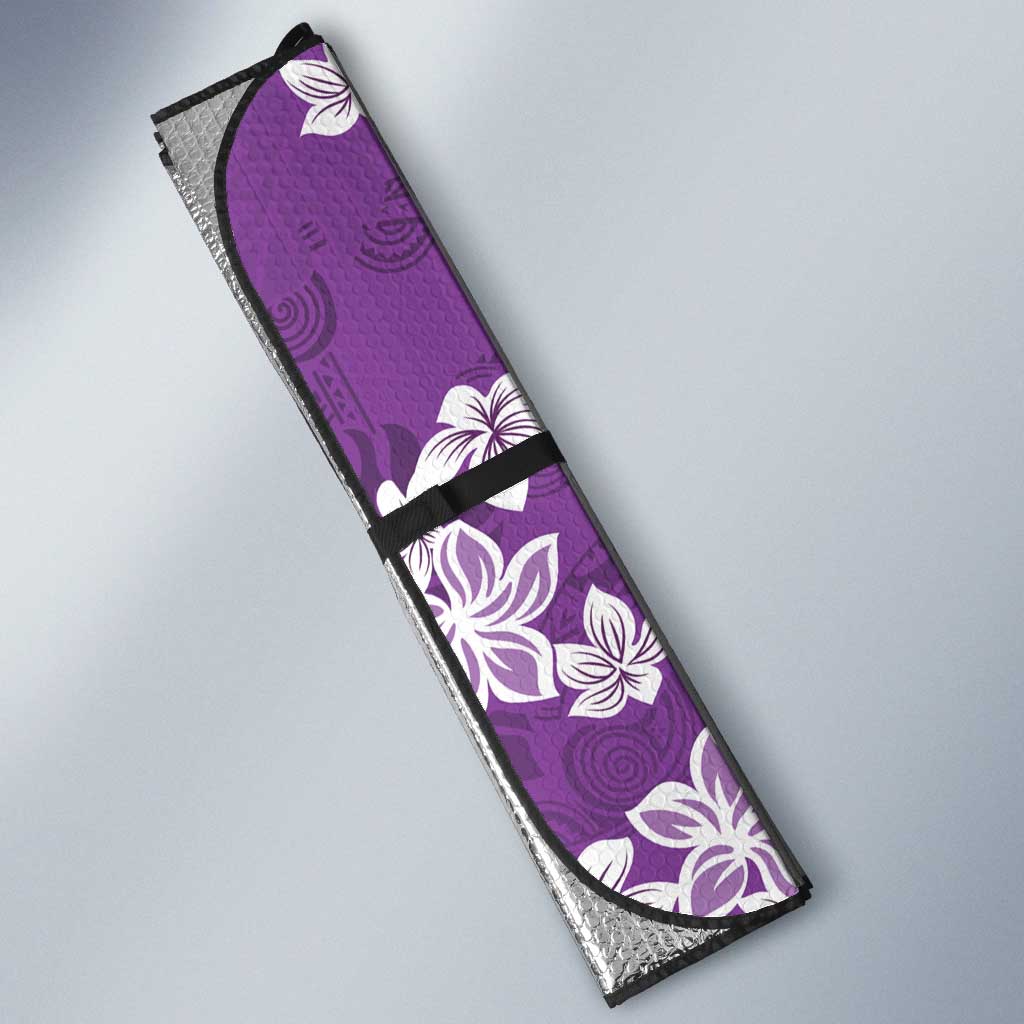 Hawaii Monstera Deliciosa Auto Sun Shade Purple Plumeria Polynesian Pattern - Polynesian Pride