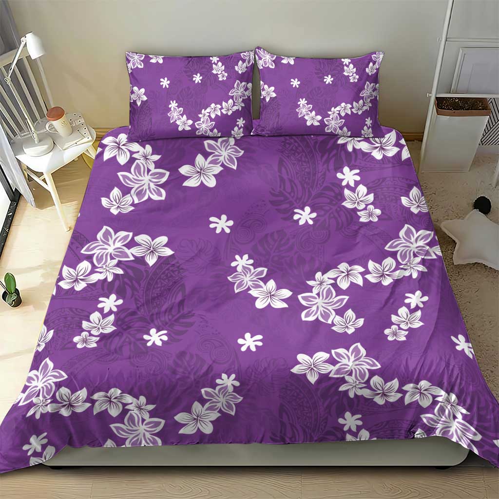 Hawaii Monstera Deliciosa Bedding Set Purple Plumeria Polynesian Pattern - Polynesian Pride