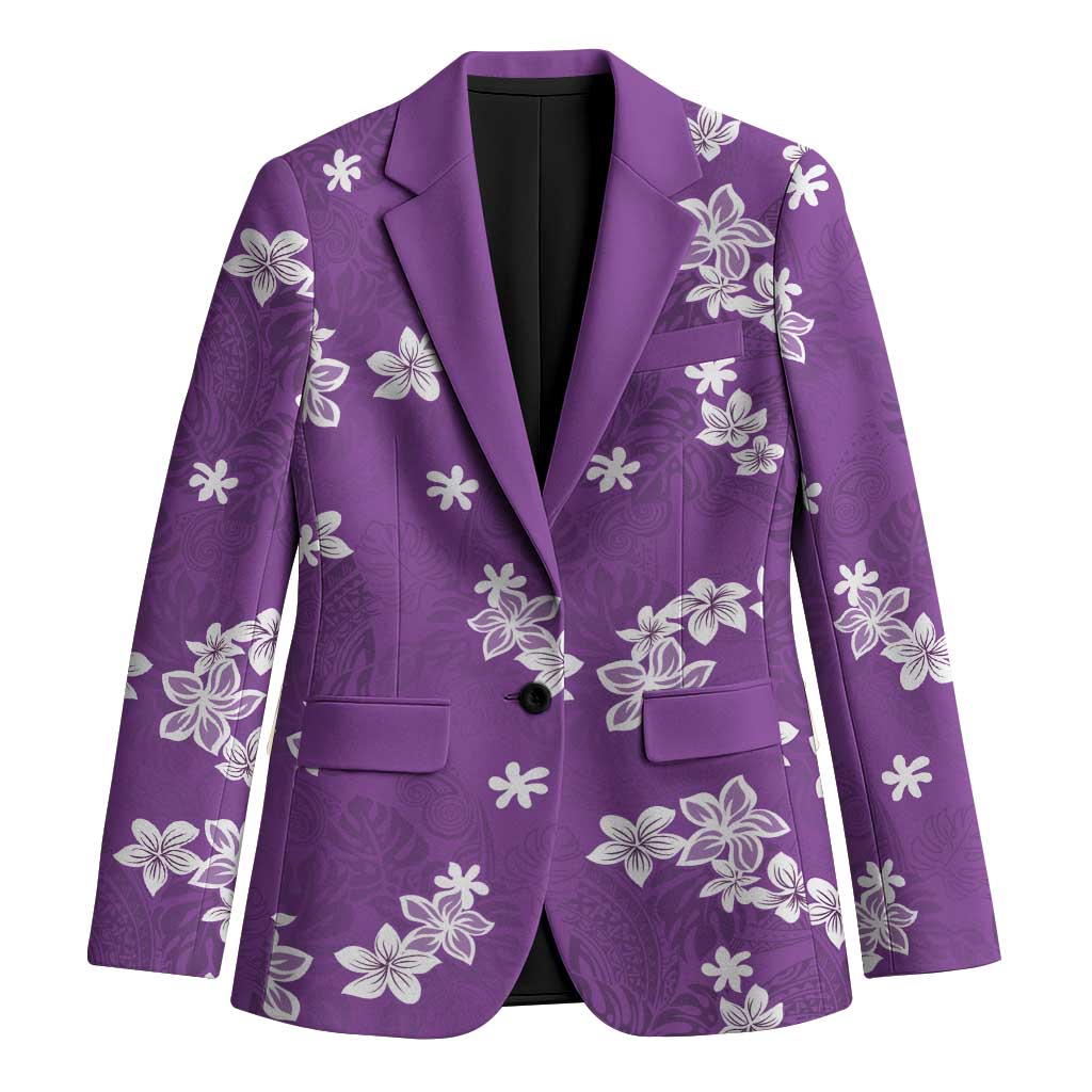 Hawaii Monstera Deliciosa Blazer Purple Plumeria Polynesian Pattern - Polynesian Pride