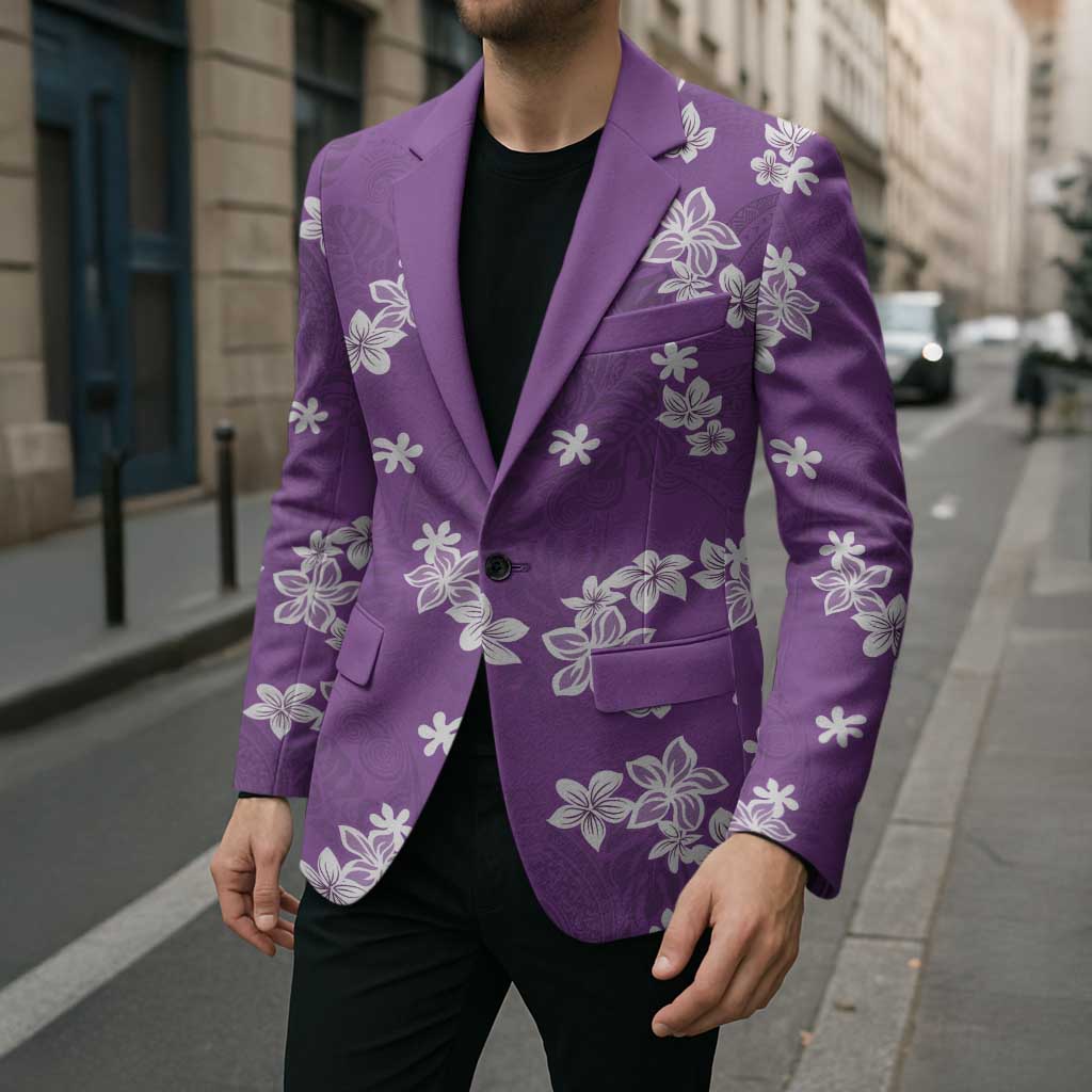 Hawaii Monstera Deliciosa Blazer Purple Plumeria Polynesian Pattern - Polynesian Pride