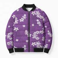 Hawaii Monstera Deliciosa Bomber Puffer Jacket Purple Plumeria Polynesian Pattern - Polynesian Pride