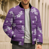 Hawaii Monstera Deliciosa Bomber Puffer Jacket Purple Plumeria Polynesian Pattern - Polynesian Pride