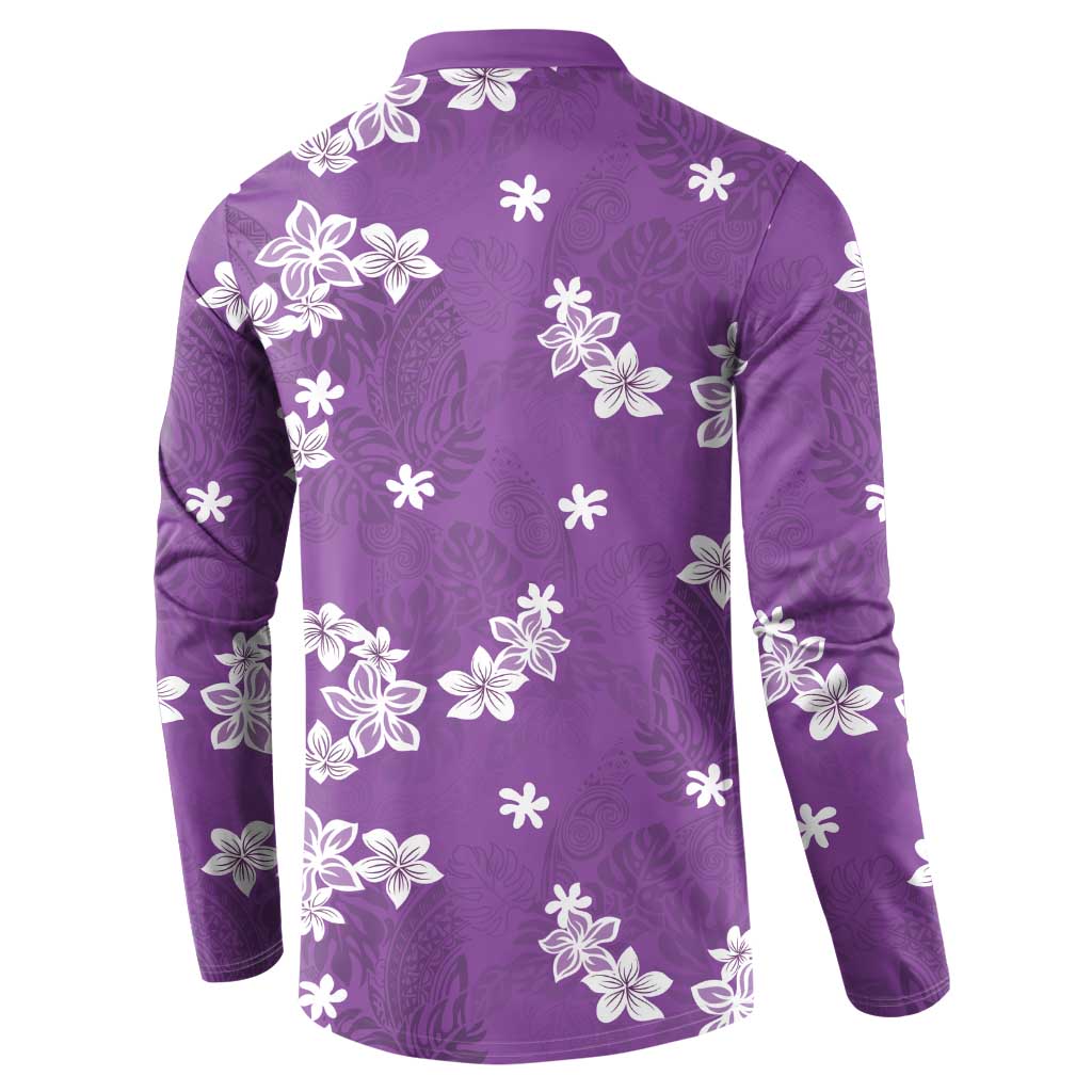 Hawaii Monstera Deliciosa Button Sweatshirt Purple Plumeria Polynesian Pattern - Polynesian Pride