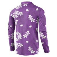 Hawaii Monstera Deliciosa Button Sweatshirt Purple Plumeria Polynesian Pattern - Polynesian Pride