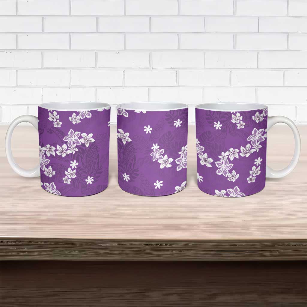 Hawaii Monstera Deliciosa Ceramic Mug Purple Plumeria Polynesian Pattern - Polynesian Pride