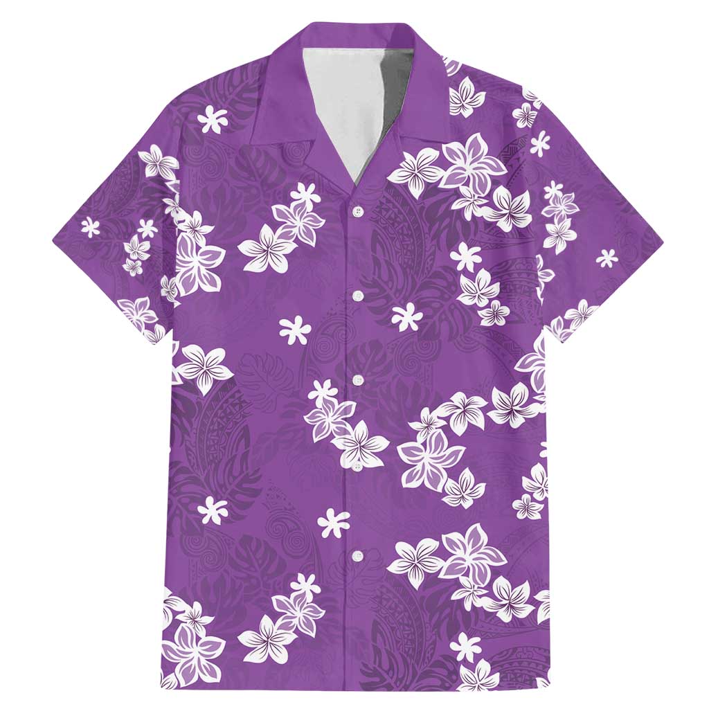 Hawaii Monstera Deliciosa Family Matching Mermaid Dress and Hawaiian Shirt Purple Plumeria Polynesian Pattern - Polynesian Pride