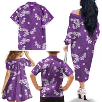 Hawaii Monstera Deliciosa Family Matching Off The Shoulder Long Sleeve Dress and Hawaiian Shirt Purple Plumeria Polynesian Pattern - Polynesian Pride