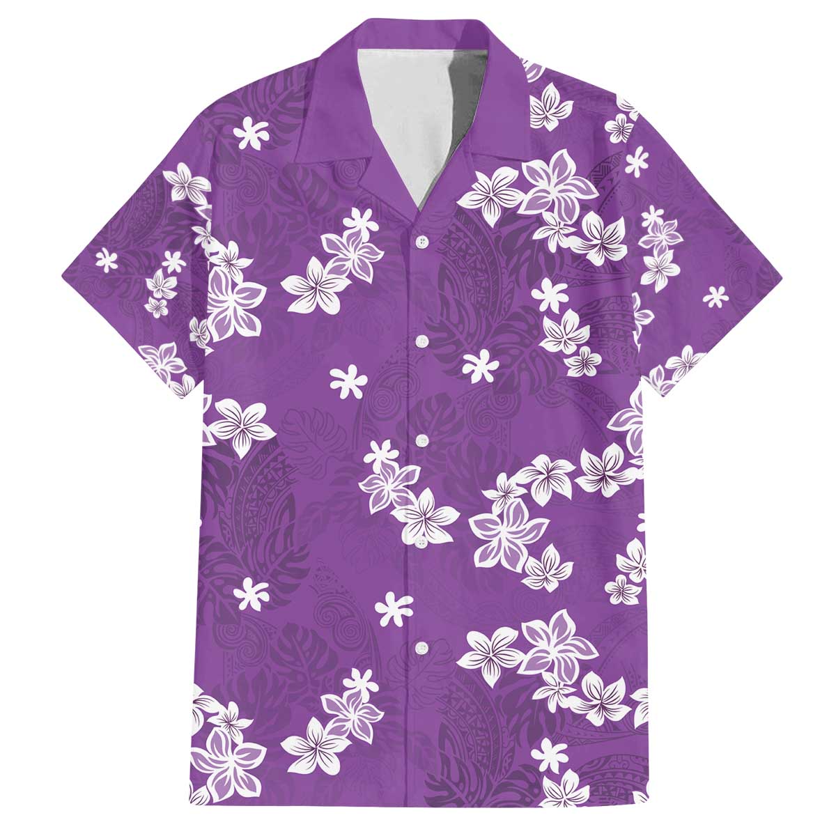 Hawaii Monstera Deliciosa Family Matching Off The Shoulder Long Sleeve Dress and Hawaiian Shirt Purple Plumeria Polynesian Pattern - Polynesian Pride