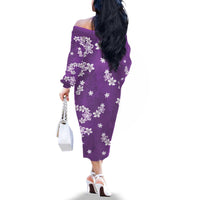 Hawaii Monstera Deliciosa Family Matching Off The Shoulder Long Sleeve Dress and Hawaiian Shirt Purple Plumeria Polynesian Pattern - Polynesian Pride